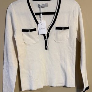 Hobemty Women's Elegant Cream Sweater with Black‎ Details